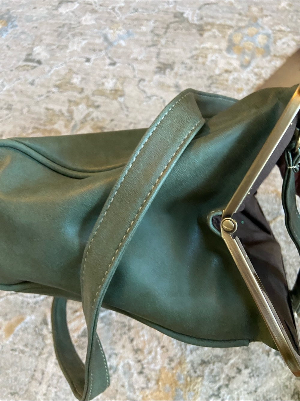 Olive Green Kiss-lock Bag with Decorative Trim and Removable Crossbody Strap - Picture 10 of 11